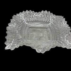 intage Indiana Glass Co. Diamond  Point Square Ruffled Candy/Nut Dish
